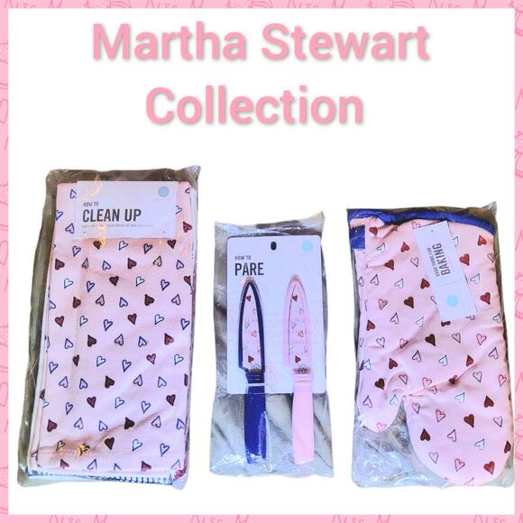 VALENTINE SET HAND TOWELS, OVEN MITT, & PARING KNIVES MARTHA STEWART COLLECTION - Picture 5 of 6